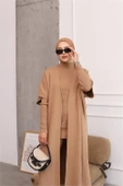 Dipmoda kadın camel tesettür üçlü triko takım NMS021 - 2
