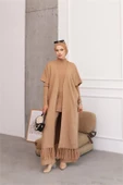 Dipmoda kadın camel tesettür üçlü triko takım NMS021 - 1