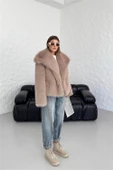 Dipmoda kadın camel oversize çıtçıtlı ithal kürk mont DPG037 - 4