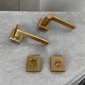 Zey Mat Altın Kare Rozetli Wc Banyo Kapı Kolu 1 Takım - 5