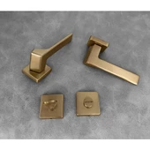 Zey Mat Altın Kare Rozetli Wc Banyo Kapı Kolu 1 Takım - 3