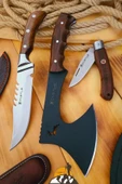 Outdoor Balta Kamp Piknik Çakısı Bıçağı Ceviz Ağacı Ahşap Sap Kılıflı ( Outlz-04 ) - 1