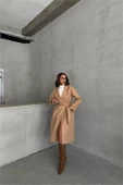 Kadın astarlı camel ithal kaşe kaban DPNBG048 - 4