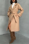 Kadın astarlı camel ithal kaşe kaban DPNBG048 - 1