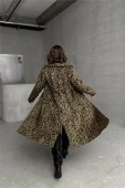 Dipmoda kadın leopar desenli ithal kaşe kaban DPG054 thumbnail 7