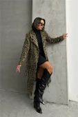 Dipmoda kadın leopar desenli ithal kaşe kaban DPG054 thumbnail 1