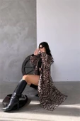 Dipmoda kadın leopar desenli midi boy trençkot DPMYLK31 - 1