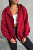 Dipmoda kadın bordo kapuşonlu içi pamuklu sweat DPG030 - 5