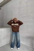 Dipmoda kadın kahve nakış detaylı kapuşonlu kışlık sweat DPG032 - 5