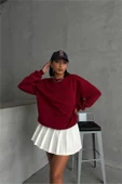 Dipmoda kadın bordo bisiklet yaka pamuklu sweat DPG031 - 2