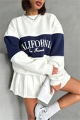 Dipmoda kadın lacivert bisiklet yaka california sweat DPG038 - 1