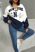 Dipmoda kadın lacivert fermuarlı New york sweat DPG050 - 5