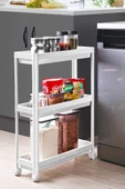 Mithra Life 3 Katlı Tekerlekli Slim İnce Beyaz Banyo Mutfak Rafı MIT1125 - 4
