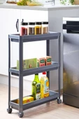 Mithra Life 3 Katlı Tekerlekli Slim İnce Gri Banyo Mutfak Rafı MIT1127 - 1