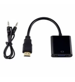 Hdmi to Vga Kablo Monitör Tv Çevirici Dönüştürücü Kablo + Ses Kablo Destekli - 2