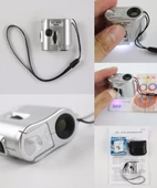 60x Portatif Deri Kılıflı Işıklı Mikroskop Led Uv Işık Kuyumcu Mini Cep Büyüteç - 1