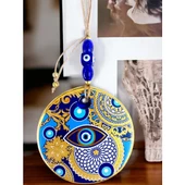 Çini Gold Desen Nazar Boncuklu Gözlü Duvar Süsü - 4