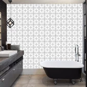 DecoHandy  Pvc Yer Karosu 30x30cm 4'lü Paket - Siyah Daire Geometrik Desen  0,36m2 - 2