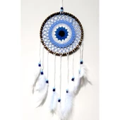 Nazar Boncuğu Motifli El Yapımı Buz Mavisi Renginde Düş Kapanı Duvar Süsü - 2