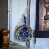 Yaldızlı Bülbül Kuşlu Çicekli Nazar Boncuklu Duvar Süsü Camlı Duvar Dekoru - 4