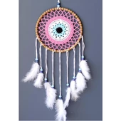 Nazar Boncuğu Motifli Düş Kapanı El Yapımı Pembe Duvar Süsü - 3