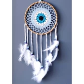 Nazar Boncuğu Motifli El Yapımı Buz Mavisi Renginde Düş Kapanı Duvar Süsü - 1