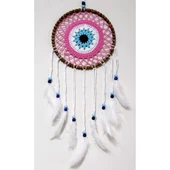 Nazar Boncuğu Motifli Düş Kapanı El Yapımı Pembe Duvar Süsü - 1