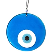 Mavi Renk 16 Santimetre El Yapımı Cam Nazar Boncuğu Duvar Süsü - 1