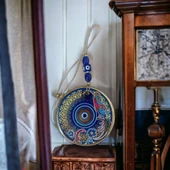 Yaldızlı Bülbül Kuşlu Çicekli Nazar Boncuklu Duvar Süsü Camlı Duvar Dekoru - 3