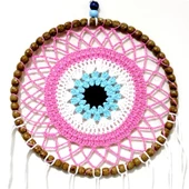 Nazar Boncuğu Motifli Düş Kapanı El Yapımı Pembe Duvar Süsü - 2