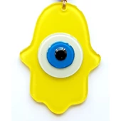 Nazar Boncuklu Sarı Fatma Ana Bereket Eli Cam Duvar Süsü - 1