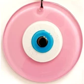 Pembe Renk Cam Nazar Boncuklu El Yapımı Özel Tasarım Duvar Süsü Hediyelik Eşya - 2