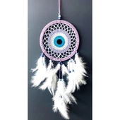 Nazar Boncuğu Motifli Lila Rengi Dream Catcher Düş Kapanı Duvar Süsü - 3