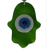 Nazar Boncuklu Yağ Yeşili Renginde Fatma Ana Bereket Eli Cam Duvar Süsü - 1