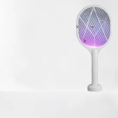 Sineklik Kovucu 5W Sessiz Şarjlı Masaüstü Stantlı Mor Işıklı Raket Sinek Öldürücü thumbnail 2