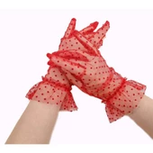 Kısa Boy Likralı Güpürlü Yetişkin Tül Eldiven - 2