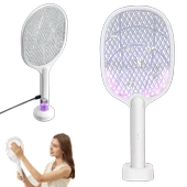 Sineklik Kovucu 5W Sessiz Şarjlı Masaüstü Stantlı Mor Işıklı Raket Sinek Öldürücü thumbnail 4