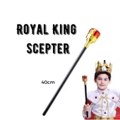 Çocuk Boy Altın Renk Kral Tacı ve Kırmızı Topuzlu Kral Asası thumbnail 2