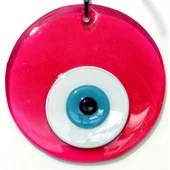 Şeffaf Pembe El Yapımı Cam Nazar Boncuklu Duvar Dekoru - 2