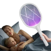 Sineklik Kovucu 5W Sessiz Şarjlı Masaüstü Stantlı Mor Işıklı Raket Sinek Öldürücü thumbnail 5