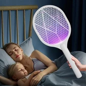 Sineklik Kovucu 5W Sessiz Şarjlı Masaüstü Stantlı Mor Işıklı Raket Sinek Öldürücü thumbnail 10