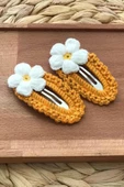 2'Li Amigurumi El İşlemesi Papatya Motifli Çıtçıtlı Toka - 1