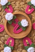 2'Li Amigurumi El İşlemesi Gül Motifli Çıtçıtlı Toka - 1