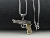 Özel Tabanca Tasarımlı 925 Ayar Gümüş Kolye 60 CM - 6