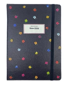 Victorias Sert Kapaklı Noktalı Bloknot Çiçekli Siyah No:5 - 1