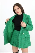 Yakası Püsküllü Düğmeli Tüvit Blazer Ceket - Yeşil thumbnail 4