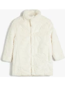 Koton Peluş Mont Dik Yaka Fermuarlı Cep Detaylı - 3