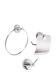 Vidalı Lavabo Banyo Wc Bez Havlu, Çatal Askı ve Tuvalet Kağıtlık 3'lü Set Krom Metal - 2