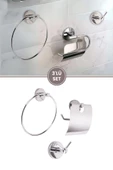 Vidalı Lavabo Banyo Wc Bez Havlu, Çatal Askı ve Tuvalet Kağıtlık 3'lü Set Krom Metal - 1
