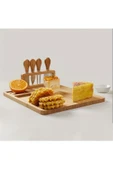 5 Parça Bambu Peynir Sunum Tahtası ve Çatal - Spatula -Mini Spatula  - Bıçak Seti, Peynir Kesim Panosu, Sunum Seti - 6